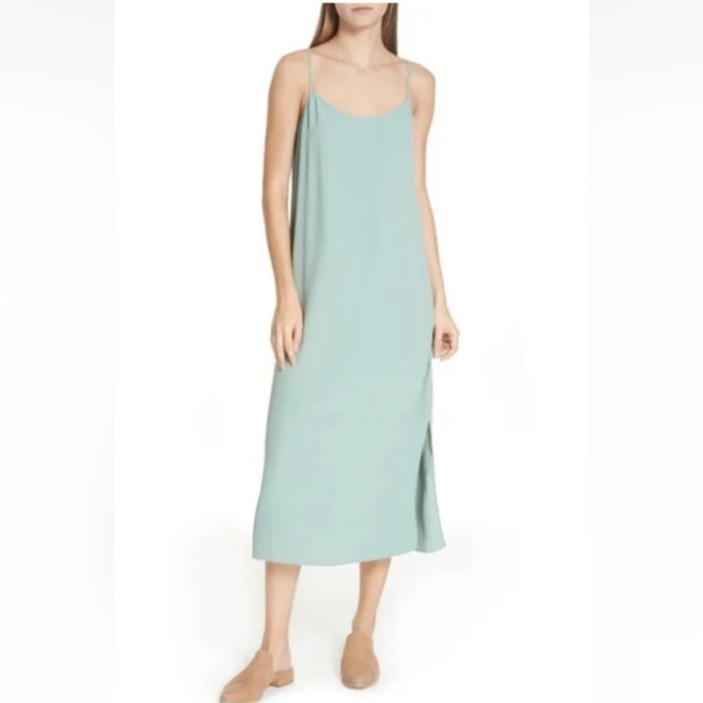 Eileen Fisher Elm V-Neck Tencel Crepe Spaghetti Strap Cami Dress - Picture 2 of 8